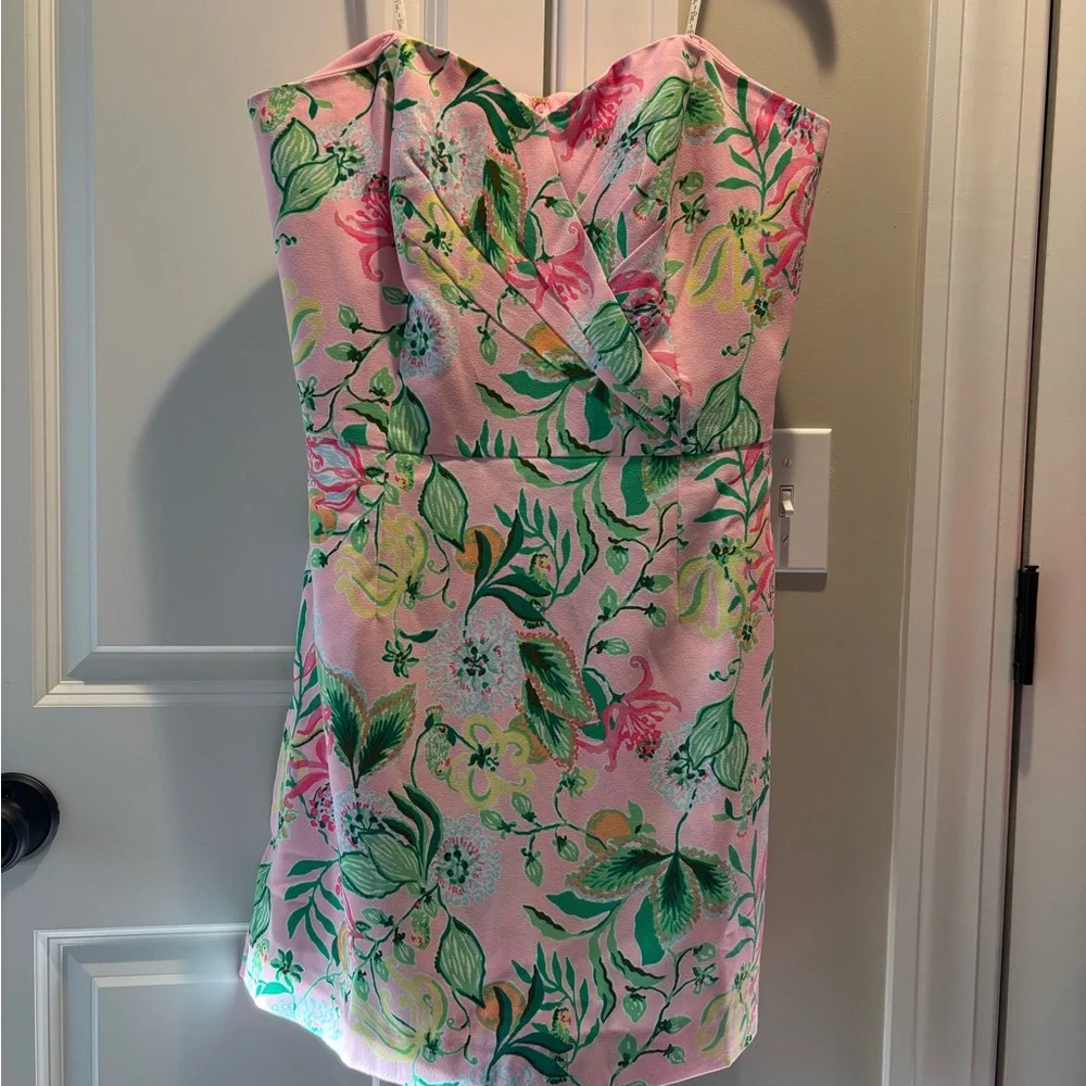 Floral Strapless Dress - Pink and Green - Picture 2 of 5